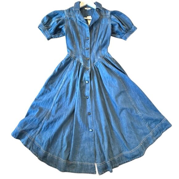 Anthropologie Pilcro NWT denim puff sleeve aline dress size 6/xs - Picture 3 of 16